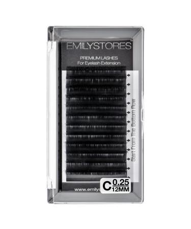 EMILYSTORES Eyelash Extensions 0.25mm Thickness C Curl Length 12mm Silk Mink Fake Eye Lashes In One Tray