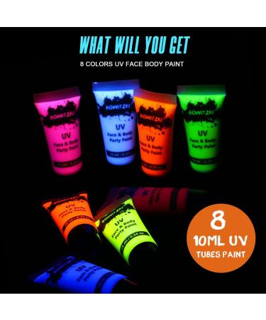 Buy Bowitzki UV-Neon Body Color Set - 8x10ml Fluorescent Face Paint for Festivals | Glow in the Dark Makeup - Buy Online on GoSupps.com