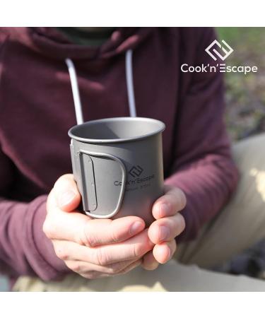 COOK'N'ESCAPE 375ml Titanium Camping Coffee Mug - Lightweight Cup with Foldable Handle for Outdoor Hiking and Cooking - Buy Online on GoSupps.com