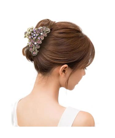 3 Pcs Vintage Rhinestone Hair Claw Set - Fancy Hair Clips for Women - Decorative Flowers Hair Barrette - Purple/Silver/Sky Blue - Buy Online on GoSupps.com