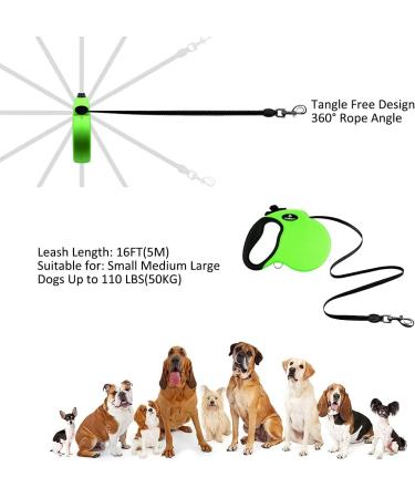 Philorn 5m Reflective Retractable Dog Leash for Medium & Large Dogs | Flexible One-Button Block | Non-Slip Handle | Up to 50kg - Green - Buy Online on GoSupps.com