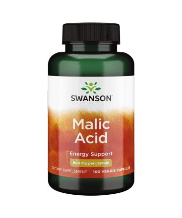 Swanson Malic Acid - Natural Supplement Promoting Cellular Energy Production - Formula to Help Nourish & Energizes Muscles - (100 Veggie Capsules 600mg Each)