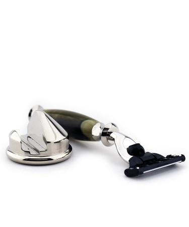 Luxurious Synthetic Horn Tri-Edge Razor & Stand | Premium Resin Handle & Chrome-Plated Holder - International Shipping - Buy Online on GoSupps.com