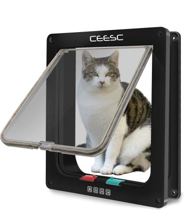 CEESC Extra Large Cat Door (Outer Size 11" x 9.8"), 4 Way Locking Large Cat Door for Interior Exterior Doors, Weatherproof Pet Door for Cats & Doggie with Circumference  24.8" (Black)