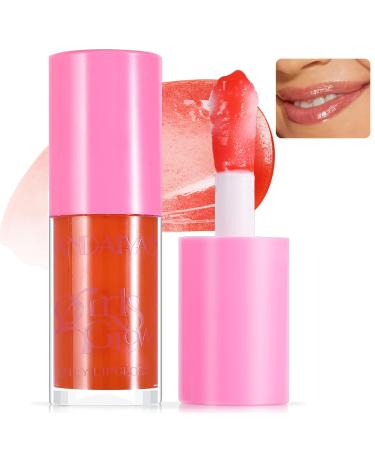 Jelly Lip Oil Gloss Big Brush Juicy Lips Glow Oil Mask Makeup Moisturizing Tinted High Shine Nourishing Plumping Hydrating Dry Lip Balm Care Non-Sticky All day for Women Watermelon