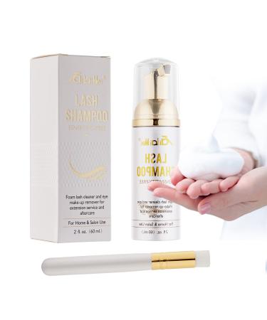 Eyelash Extension Shampoo Foam Cleanser with Brush (50ml) - Eyelid Foaming Cleanser - Sensitive Paraben & Sulfate Free - Makeup & Mascara Remover for Salon Use and Home Care