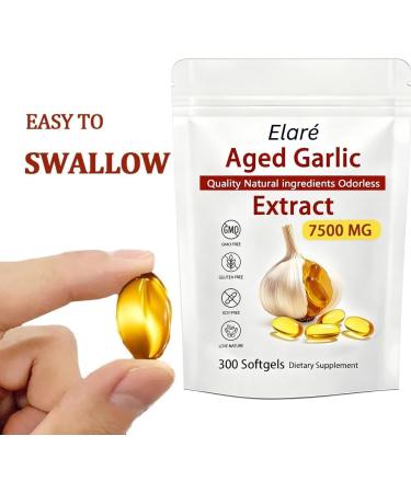 Elare Aged Garlic Extract - 7500mg Odorless Organic Garlic Extract Capsules | Heart & Immune Antioxidant Supplements Vegetarian All-Natural Non-GMO 300 Softgels - Buy Online on GoSupps.com