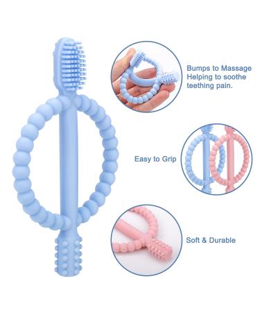 Buy BPA-Free Baby Biting Toys & Toothbrush Set - Soothing Silicone Teething Rings (Blue & Pink) for 3+ Months - Safe & Stimulating Gum Relief - Buy Online on GoSupps.com