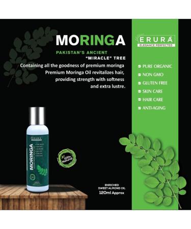 ERUR Premium Moringa Seed: Moringa Oil | 120ml | Cold-Pressed Ethical & Vegan | Skin & Hair Nourishment | Natural Moisturiser Antioxidant & Anti-Aging Solution | Suitable For All Skin Types - Buy Online on GoSupps.com