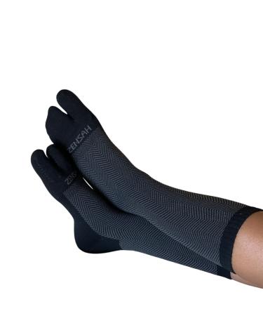 Zensah Bunion Ease Sock - Corrector Relief Sock for Bunions Women and Men - Toe Separator Sock Design Black/Grey Large