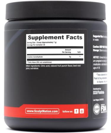 Sculpt Nation Creatine by V Shred - Premium Monohydrate Powder for Muscles & Energy - Fruit Punch Flavor - 30 Servings Optimize Performance Globally - Buy Online on GoSupps.com