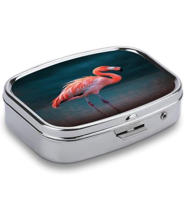 Vivid Flamingo Pill Box 2 Compartment Decorative Metal Pill Organizer for Pocket & Purse | Shop Now - Buy Online on GoSupps.com