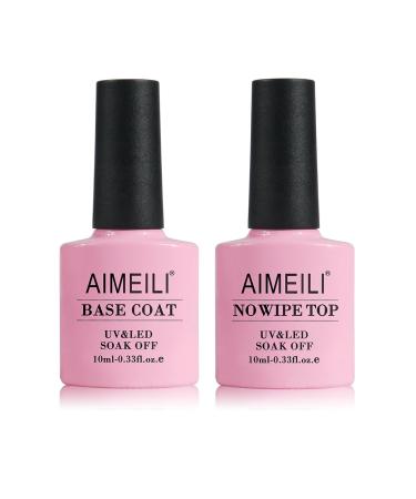 AIMEILI Gel Nail Polish No Wipe Top and Base Coat Set with Hot Pink Color - Buy Online on GoSupps.com