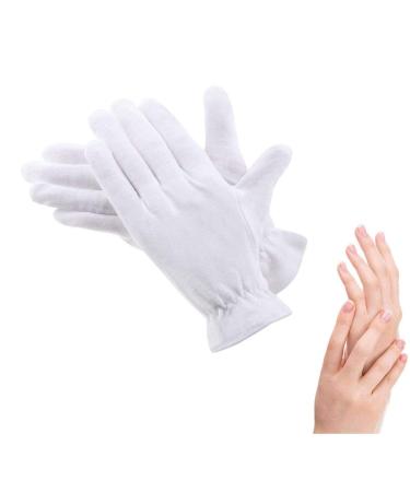 100% Cotton Gloves for Eczema 1 Pairs White Cotton Moisturizing Gloves Over Night Bedtime | Cosmetic Inspection Premium Cloth Quality | Dry Sensitive Irritated Skin Spa Therapy Secure Wristband