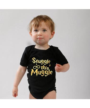 Baby Boys Girls Snuggle This Muggle Bodysuit Set 6-9 Months | Black Short Sleeve Outfit with Striped Pants & Hat - Buy Online on GoSupps.com