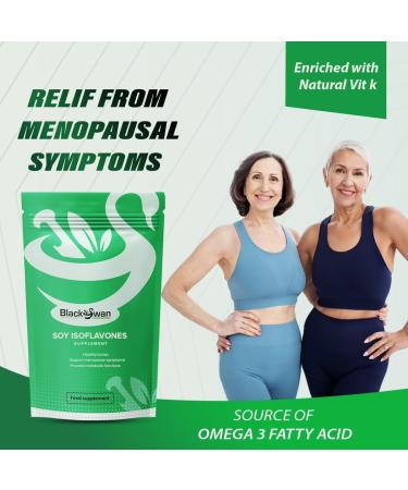 Black Swan Soy Isoflavones 1000 mg Veg Capsules - Natural Support for Healthy Bones Menopause Symptoms and Metabolic Function - with Vitamin K and Omega-3 Fatty Acid - 60 Capsules - Buy Online on GoSupps.com