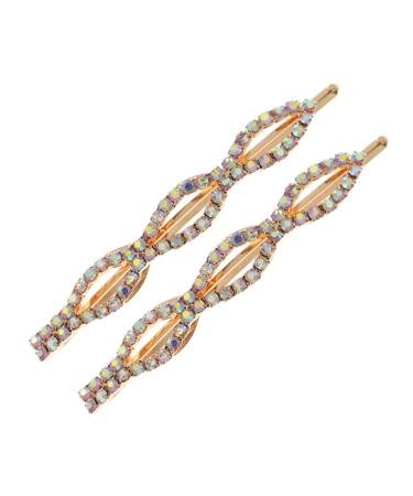 DOITOOL 1 Pair Ab Diamond Bangs Hairpin Bling Diamond Bobby Hair Barrettes for Thick Hair Geometric Rhinestone Bobby Hair Rhinestones Hair Crystals Manual Alloy Girl Clip