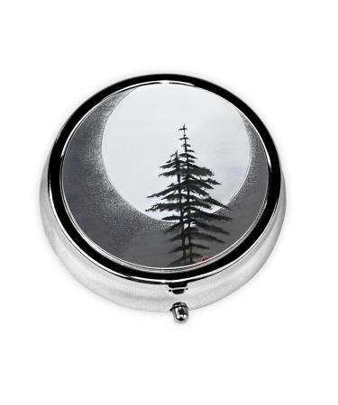 Moon Pine Treeround Pill Box 3 Compartments Round Pill Box Organizer for Purse Or Pocket Portable Travel Pill Box