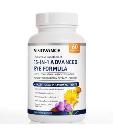 VisioVance 15 in 1 Advanced Eye Formula Neurobella Eye Supplement with Lutein Zinc Luteolin Zeaxanthin & Bilberry Extract 60 Capsules (1)