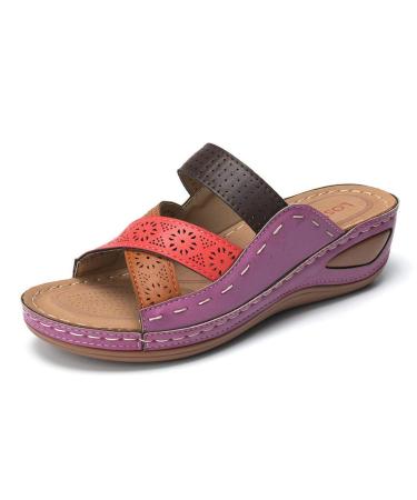 Women's sandals wedge heel open toe flip-flop flops for summer women's peep-toe sandals made of synthetic leather 3 blue 38 (3 blue 40 EU) 1 34 EU