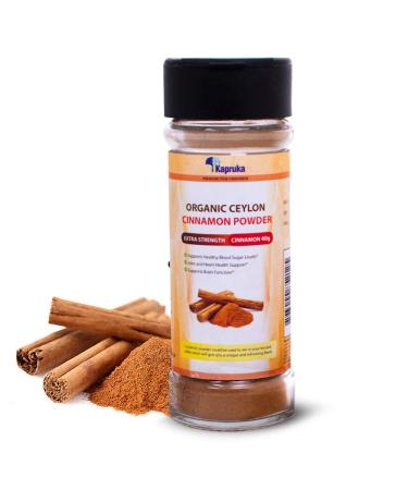 Sri Lankan Premium Quality 100% Pure Organic Ceylon Cinnamon Powder in Glass Jar with Plastic Shaker/Sprinkle Bottle. | 1.41 oz