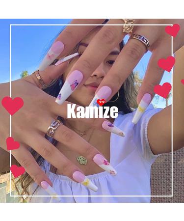 Kamize Square French Acrylic Press on Fake Nails - 24PCS Short Full Cover False Nails for Women and Girls (Style 20) - Buy Online on GoSupps.com