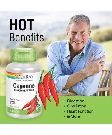 Solaray Cayenne Pepper 515 mg | 40 000 Heat Unit | Healthy Digestion  Circulation  Metabolism & Cardiovascular Support | Non-GMO | 180 VegCaps - Buy Online on GoSupps.com