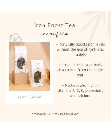 Iron Boost - Organic Herbal Tea | 15 Biodegradable (Non-GMO) Tea Pyramids | Natural Boost Iron Levels When Anaemic | Nettle Leaf & Rose hip | Made By Midwives - Buy Online on GoSupps.com