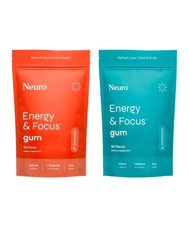 Neuro Energy & Focus Gum Bundle Cinnamon (90ct) + Wintergreen (90ct) Natural Caffeine L-Theanine B12 & B6 Sugar-Free Nootropic Brain Support Supplement