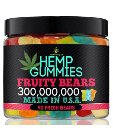 Healthergize Hemp Gummies Premium-Made In USA-Best Tasting Fresh And Fruity Hemp Gummy Bears-Natural Hemp Candy-For Muscles, Back, Knees, Joints, Party Natural Candy-90 Bears