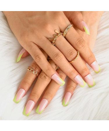 Sethexy French Square False Fingernails - 24 Glossy Green Acrylic Nail Tips for Women & Girls | Press-On Nails with Glue - Buy Online on GoSupps.com