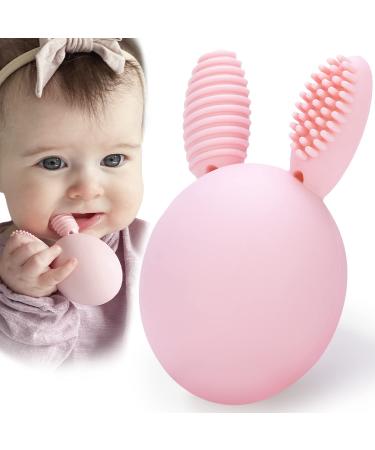 Bunny Eggy Teether Baby Teething Toy Rabbit Egg Rattle Toy Teething Pain Relief for Babies Boys Girls - Pink
