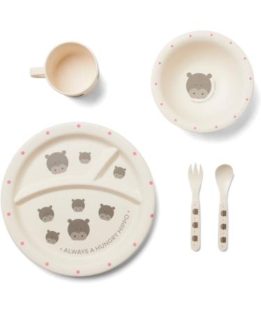 Red Rover Kids' Bamboo Dinner Set Off-White Hippo Design | 2.75 x 11 x 10.25 inches - Buy Online on GoSupps.com