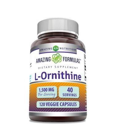 Amazing Formulas L-Ornithine 1500 Mg Per Serving Veggie Capsules Supplement | Non-GMO | Gluten Free | Made in USA (120 Count) Unflavored - 120 Count