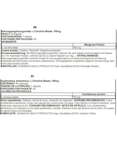 Swanson L-Citrulline Malate Complex 750mg - 60 Caps | Endurance & Cardio Support - Buy Online on GoSupps.com