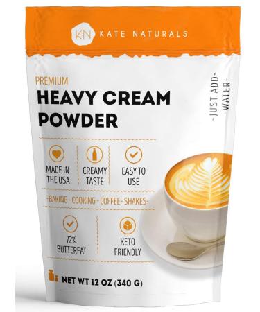 Heavy Cream Powder for Coffee & Heavy Whipping Cream (12oz) - Kate Naturals. Powdered Heavy Cream for Sour Cream Powder, Butter, Clotted Cream, and Whipped Cream. Instant Creamer for Coffee & Keto.