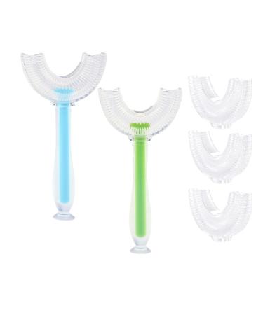 360 U-shaped toothbrush for small children for children aged 2 6 and 2 4 and 4 7 and 6 8 years all rounded teeth round wide 3 pages foam manual for boys and girls1 green toothbrush + 1 blue toothbrush + 3 interchangeable heads + 3 incentive stickers for b