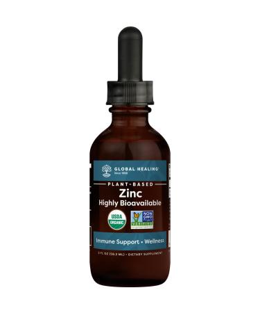 Global Healing USDA Organic Zinc Liquid Supplement - Pure Vitamin Drops for Immune System Boost Hormone Balance and Healthy Aging - Vegan-Friendly Non-GMO - 2 Fl Oz