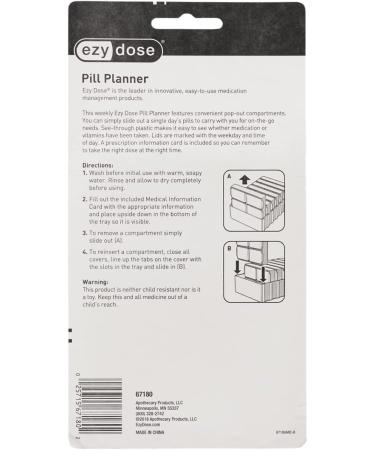 EZY DOSE 7-Day Pill Case | Medicine Planner & Vitamin Organizer | Travel-Friendly & BPA-Free | Easy Pop-Out Compartments - Buy Online on GoSupps.com