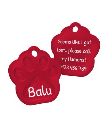 ENGRAVO dog tag paw in red 26mm with your personal engraving and 2 key rings small 26mm red