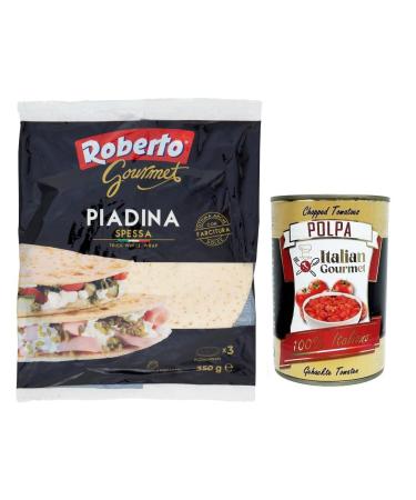 Roberto Gourmet Piadina Spessa Piadina Bread 350 g each pack contains 3 envelopes + Polpa di Pomodoro 400 g