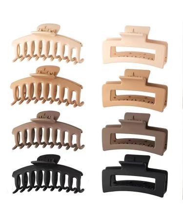Large Claw Clips For Thick Hair 4.3 Inch Big Hair Clip For Thin Hair Girls Hair Clips Claw Neutral Hair Clips for Women Matte Square Hair Claws Clips For Hair (8 Pack)
