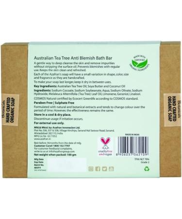 Azafran Australian Tea Tree Body Bath Soap Bar - 3.53oz | Organic Essential Oil Vegan Anti-Blemish Sensitive Skin Safe - Buy Online on GoSupps.com
