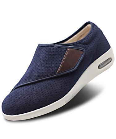 Mens Diabetic Edema Shoes Extended Widths Lightweight Walking Sneakers Adjustable Strap Easy On/Off with 3 Pairs Insoles Replacement for Support Elderly Swollen Feet 13 Wide Navy
