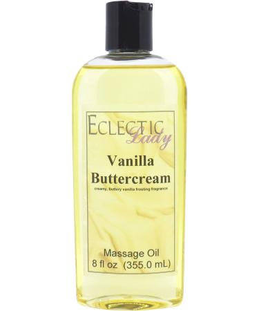 Vanilla Buttercream Massage Oil 8 oz With Sweet Almond Oil and Jojoba Oil Preservative Free Perfect for Aromatherapy and Relaxation 8 Ounce