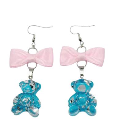 Feyley earrings fashion bowknot earrings cartoon sweets bear trailer earrings colored resin earrings dripping danglers charm jewelry gift blue