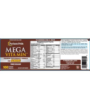 Puritan's Pride Senior Multivitamin with Zinc- 100 Caplets - Buy Online on GoSupps.com