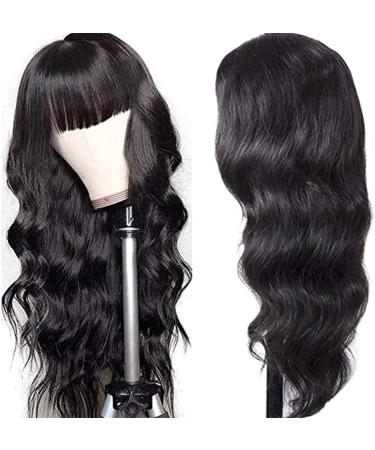 ALIPOP Black Body Wave Brazilian Human Hair Wig with Bangs 2X4 Glueless Lace 180% Density - 20 Wig - Buy Online on GoSupps.com
