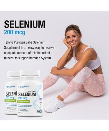 Puregen Labs Selenium 200 mcg Yeast Free Essential Mineral - 500 Vegetarian Tablets | Immune & Antioxidant Support | Non-GMO Gluten Free - Buy Online on GoSupps.com