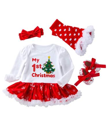 Winmany Newborn Baby Girls Christmas Romper Tutu Dress Outfit Headband Leg Warmer Shoes 3-6 Months Tree